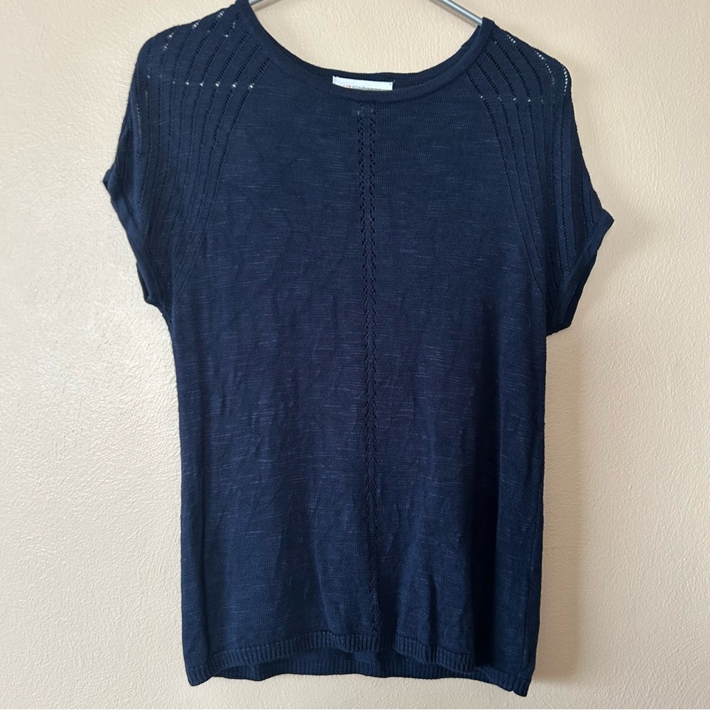Liz Claiborne Navy Short Sleeve Knit Sweater